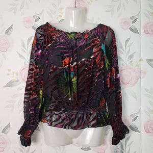 NEW Peter Nygard Bold Velvet Burnout Top Peplum Blouse womens 6 S XS